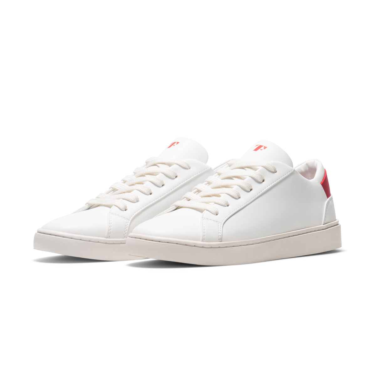 white and red sustainable lace up sneakers