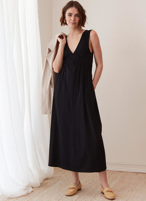 A line black summer dress with v neck