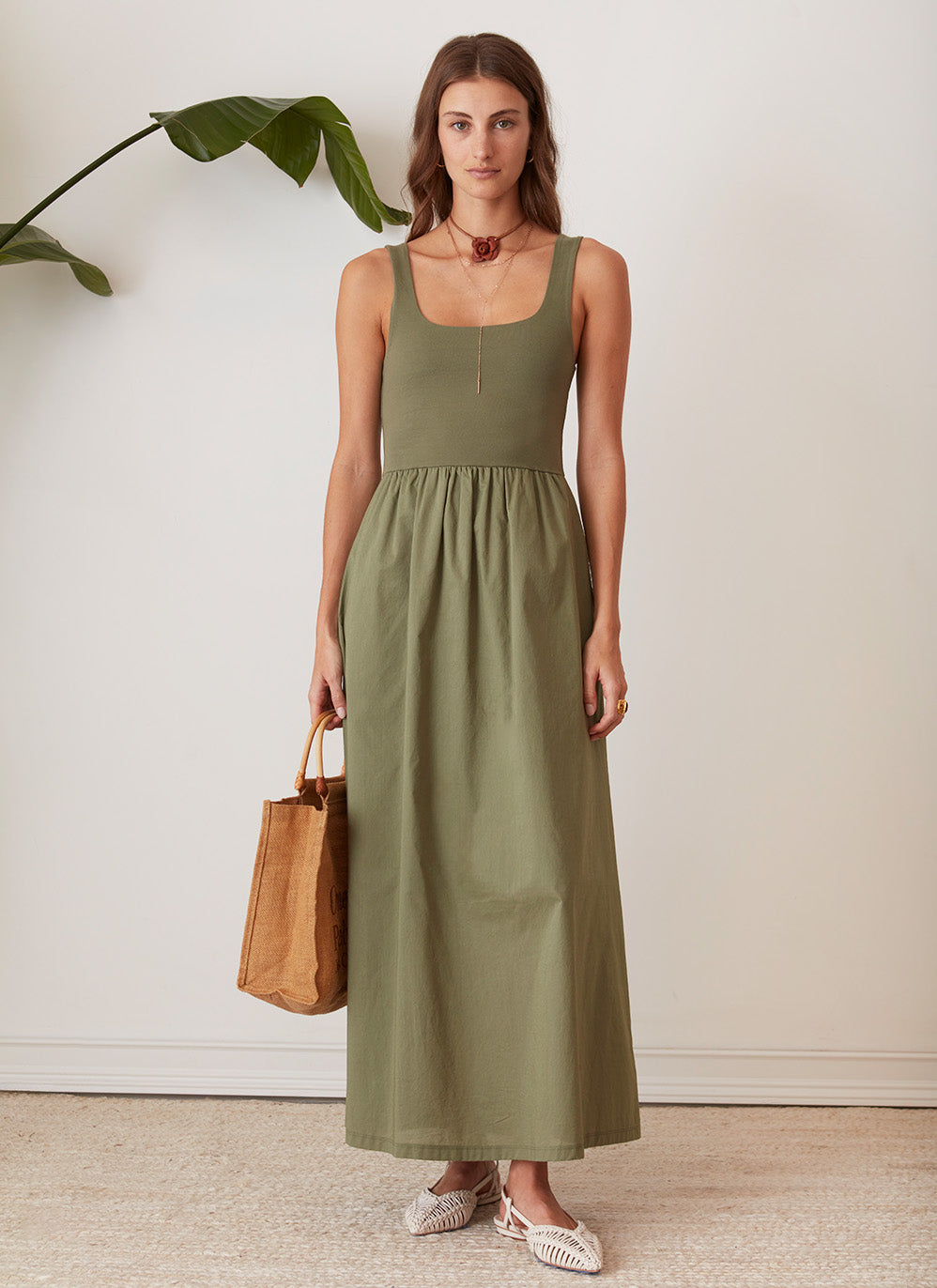 fit and flare olive green summer dress