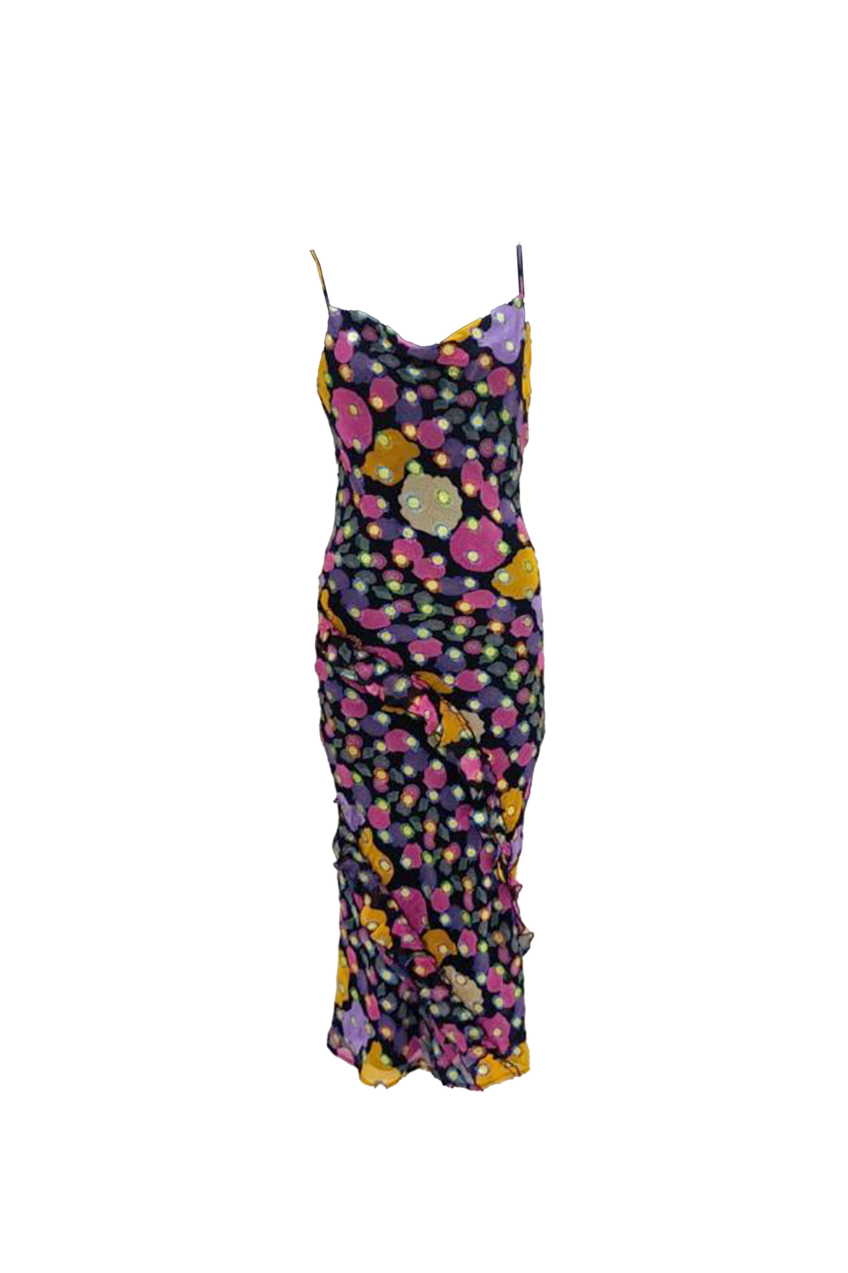 midi slip dress with playful summer print in multicolor