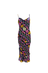 midi slip dress with playful summer print in multicolor