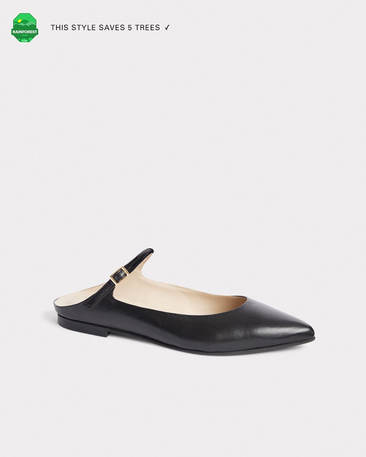 black leather pointed toe mary jane made from sustainable materials