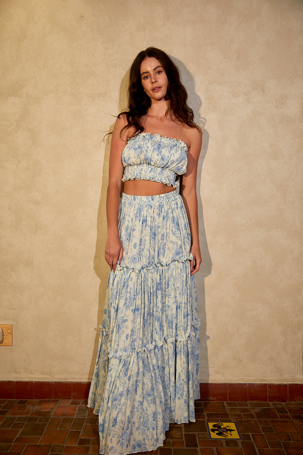 floral printed tiered maxi skirt for summer