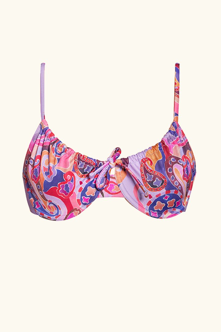 sustainable swimwear 90s inspired paisley bikini top pink