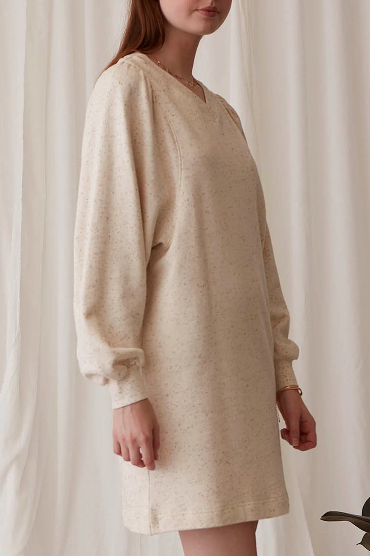 beige cotton lounge dress for sweater weather
