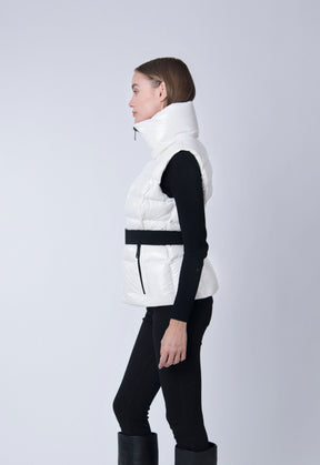sustainable belted puffer vest in white 