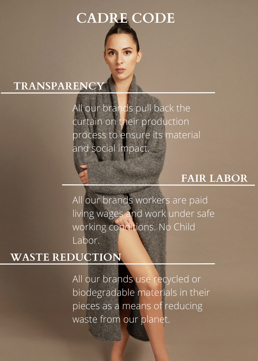 Cadre Style sustainability standards transparency, fair labor and waste reduct