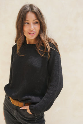 lightweight black sustainable cotton crewneck sweater