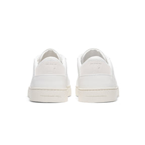 back view of classic white sneakers made from sustainable materials