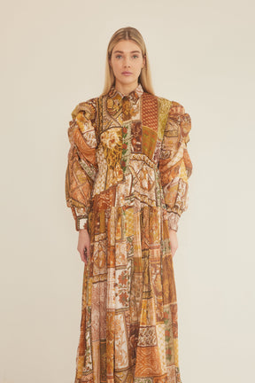 zimmerman inspired printed patchwork maxi long sleeve dress