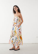 Alemais inspired printed strapless dress