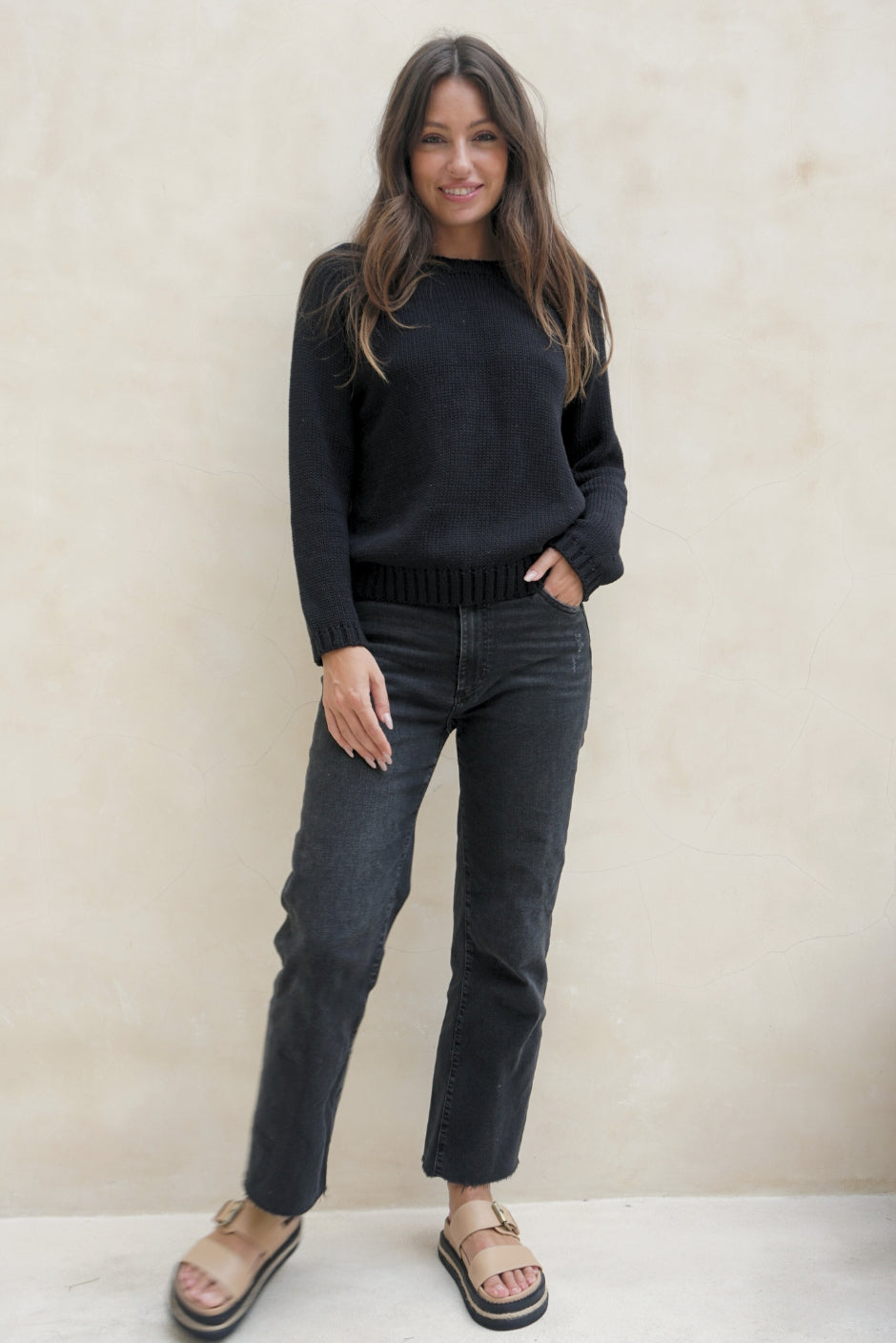 sustainable cotton black pullover sweater
