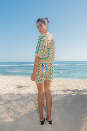 printed crochet lightweight knit summer shorts