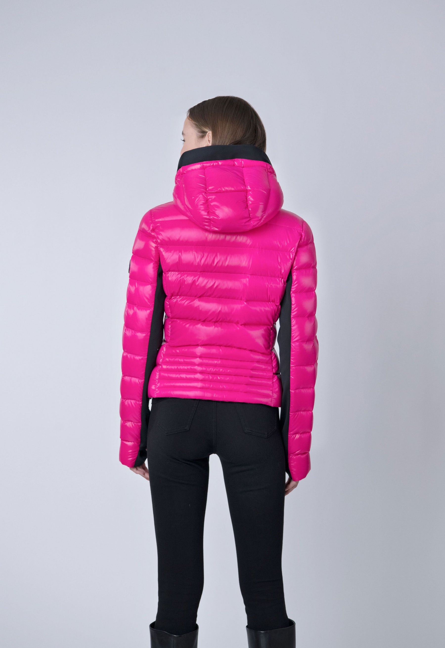 cropped pink repurposed down puffer jacket