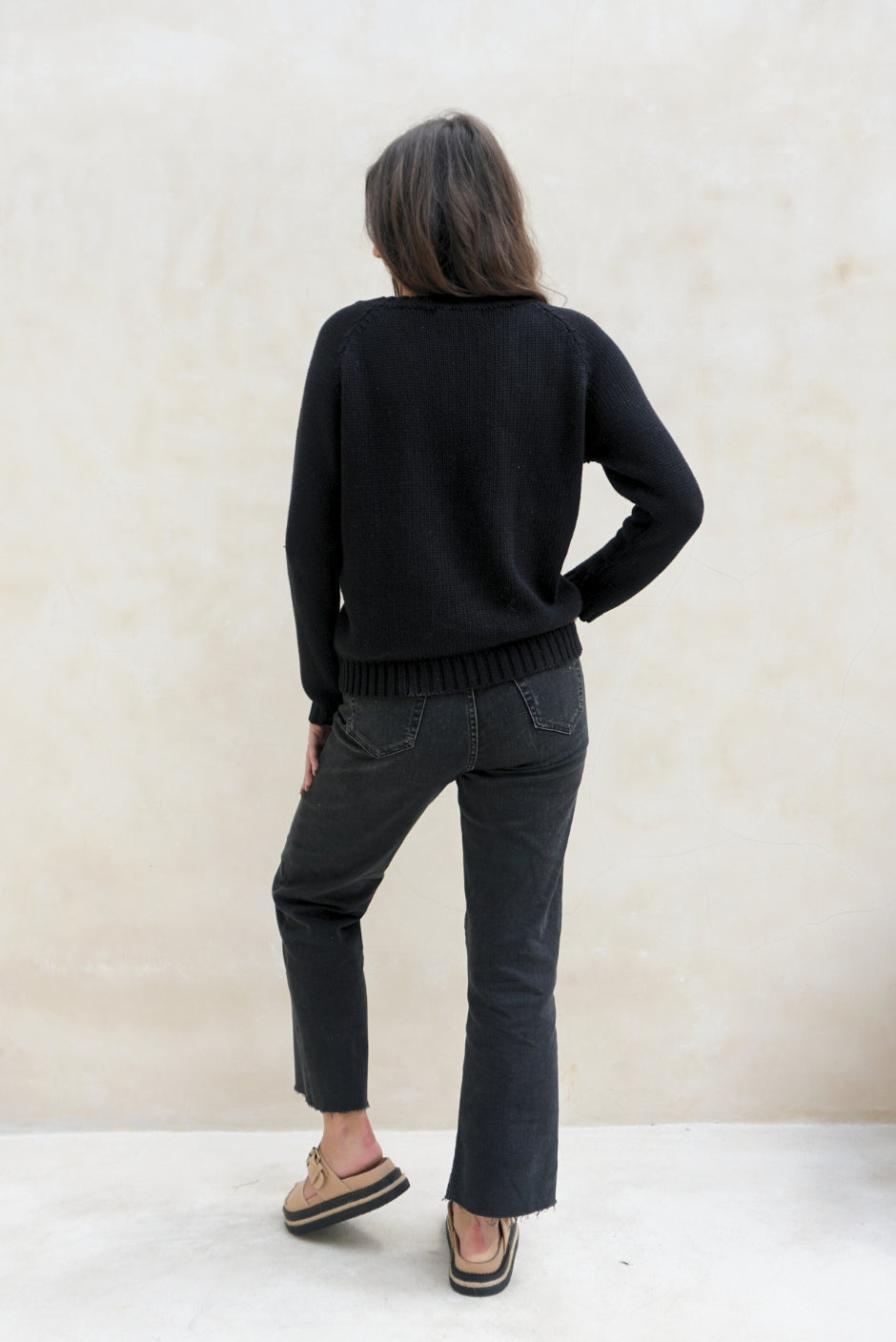 lightweight black cotton pullover sweater