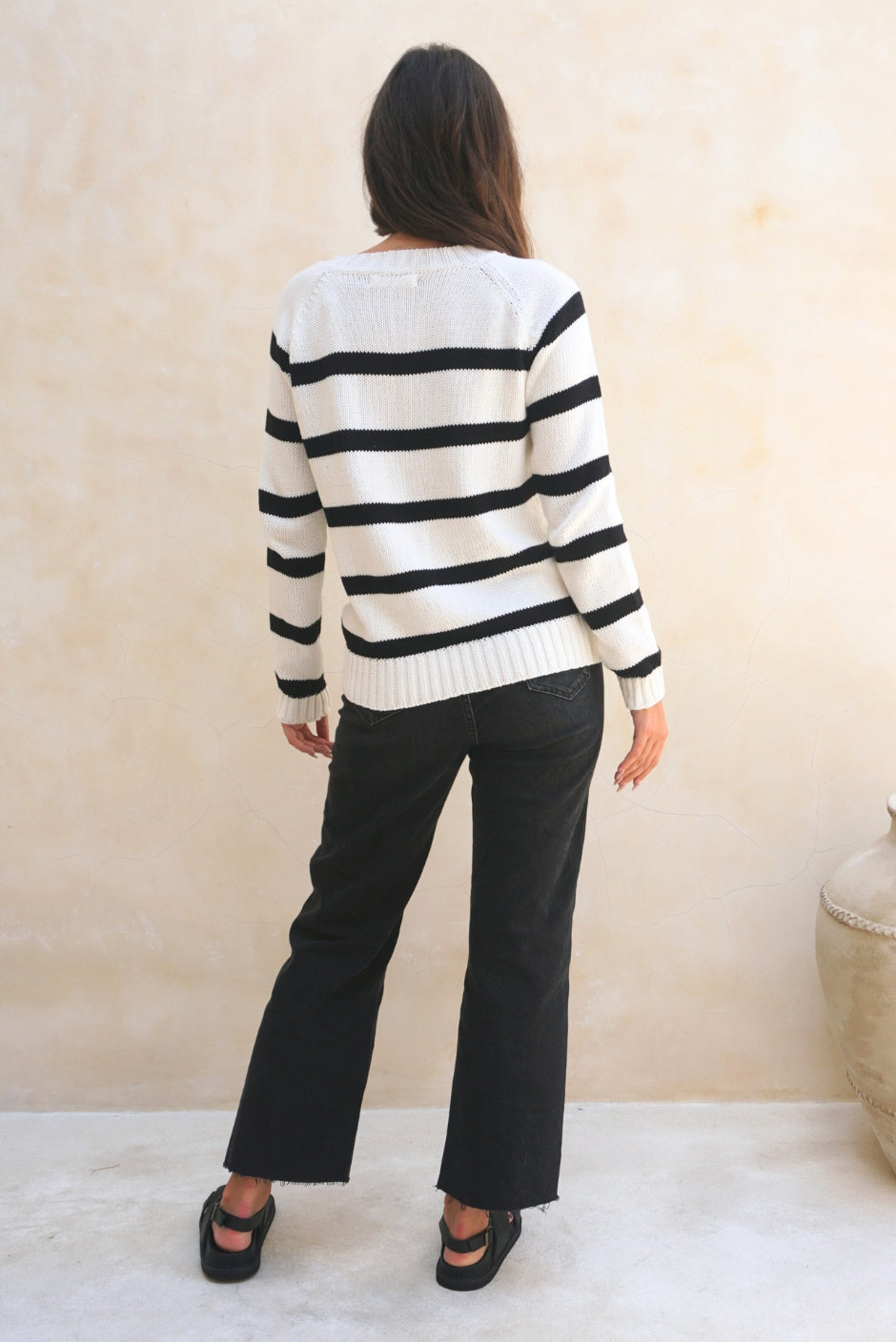cotton black and white striped pullover sweater