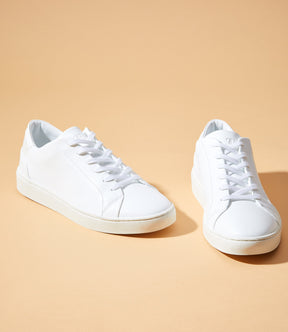 classic white sneakers made from recycled materials