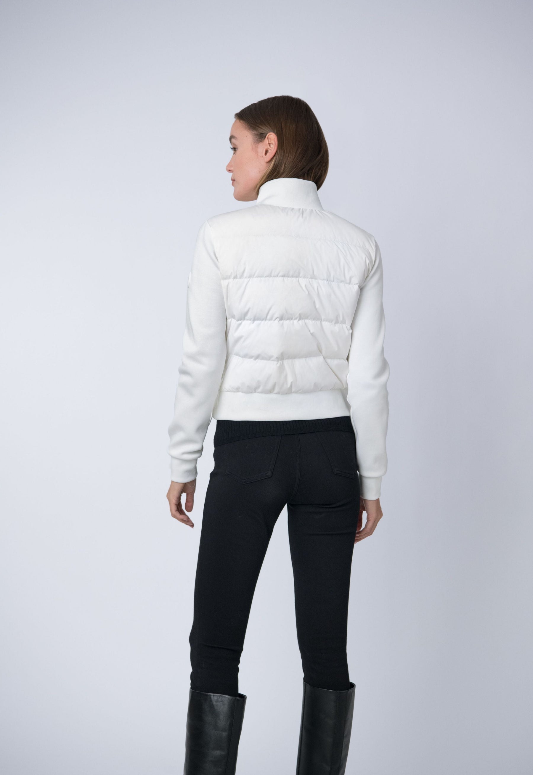 eco friendly down and feather puffer jacket in white