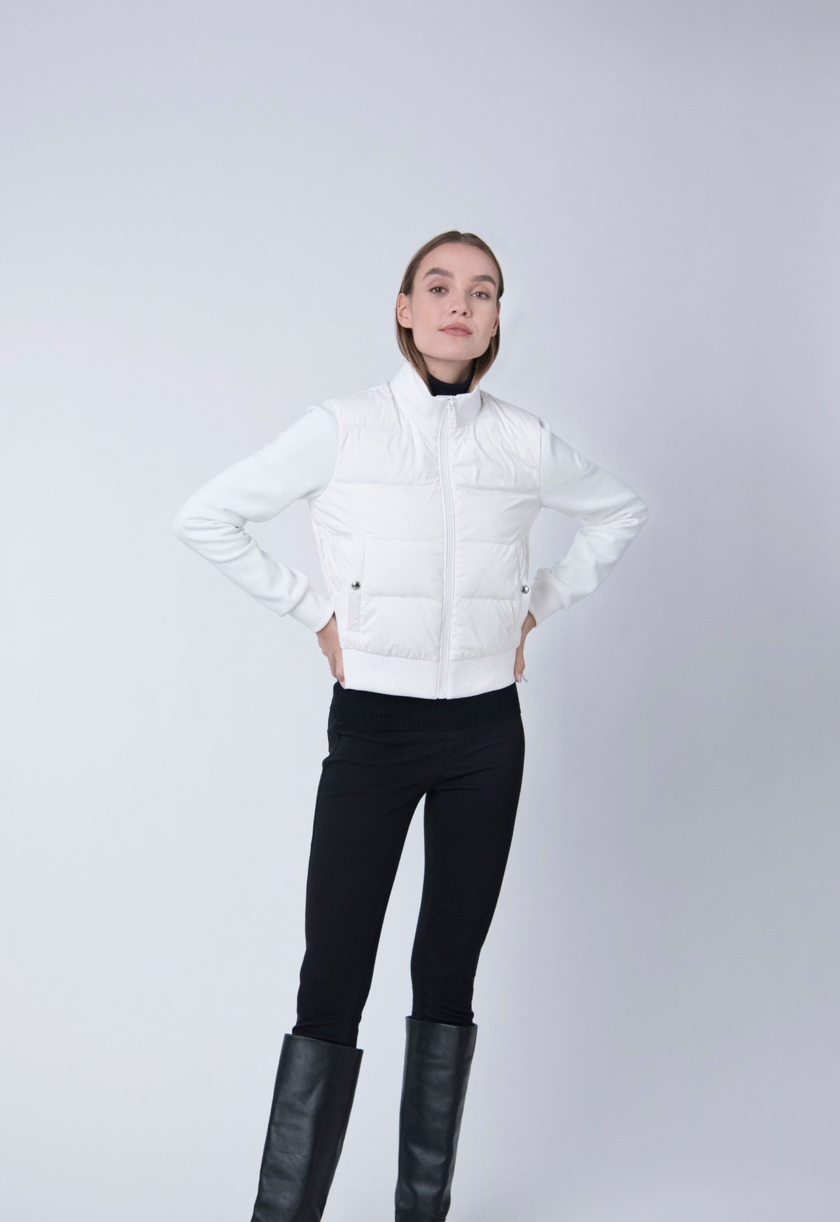 sustainable down and feather puffer vest jacket in white