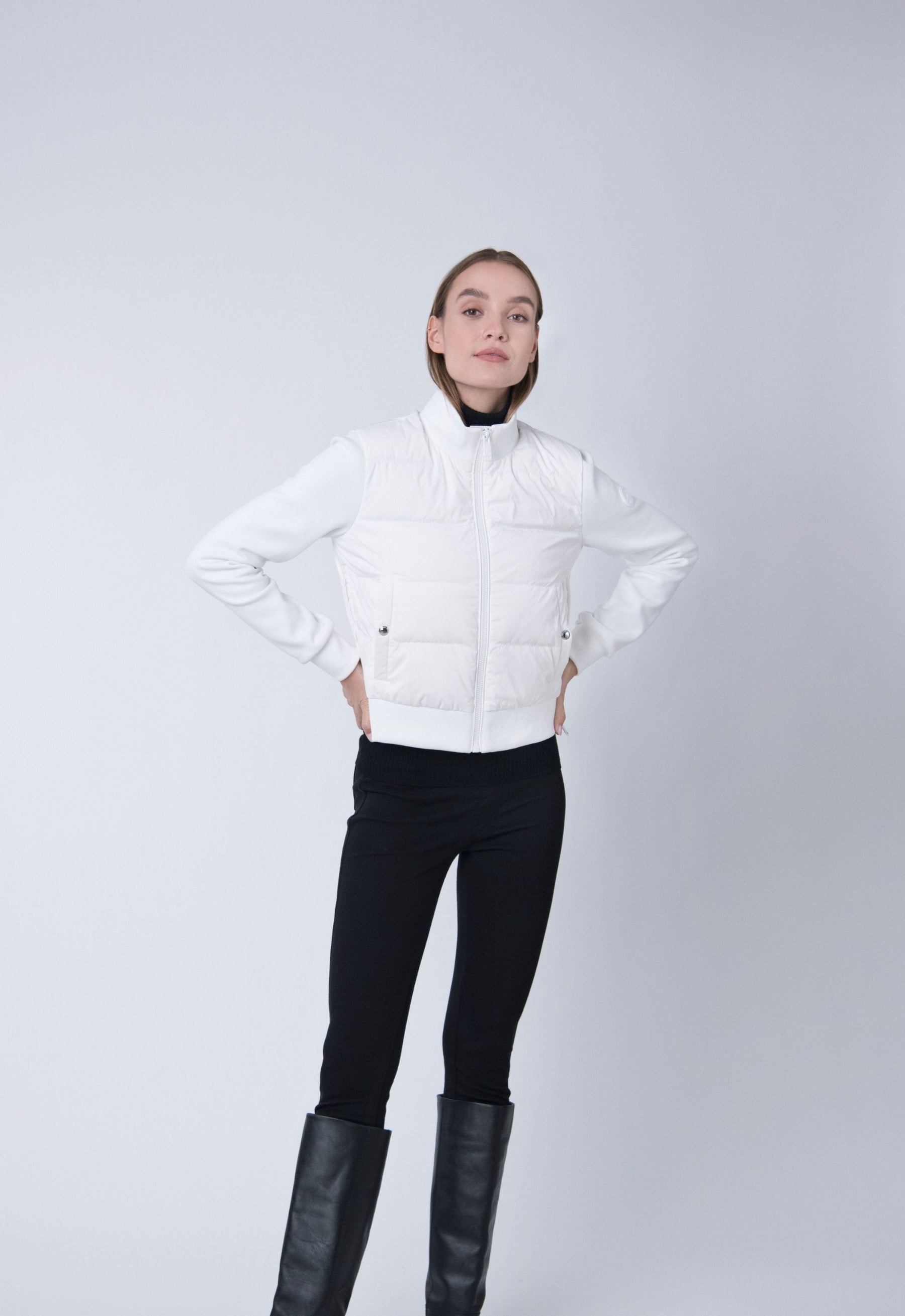sustainable down and feather puffer vest jacket in white