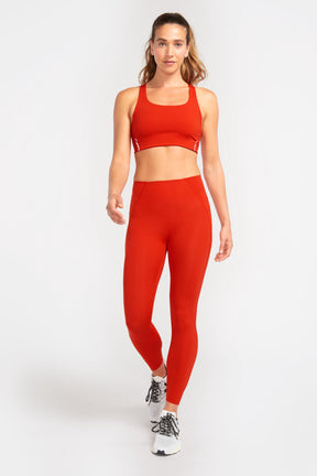 eco friendly sports bra matching set with high waisted leggings in red