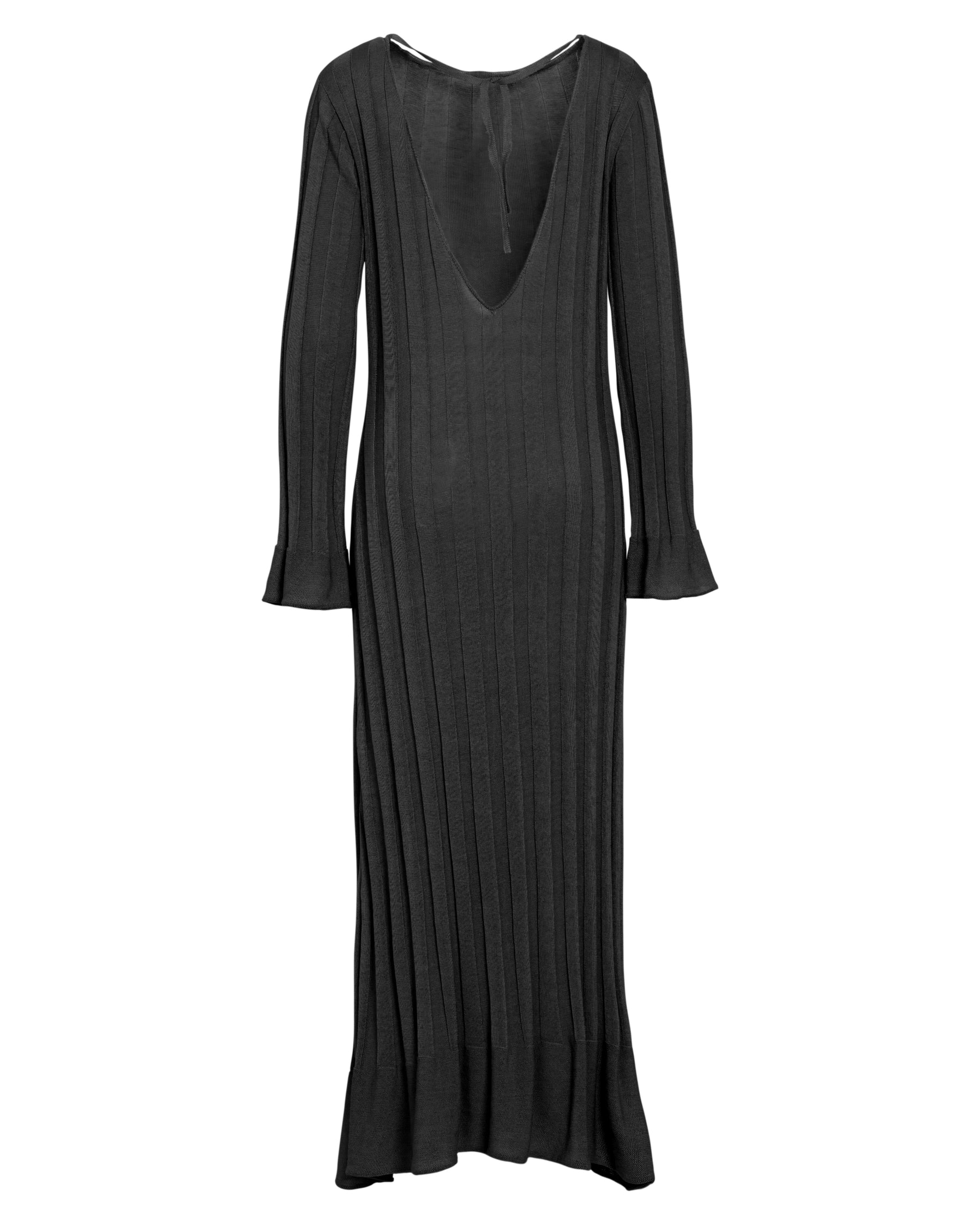 black long sleeve lightweight knit maxi dress