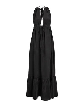 black maxi tiered dress