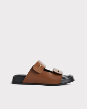 eco conscious leather sandal in brown birkenstock style 