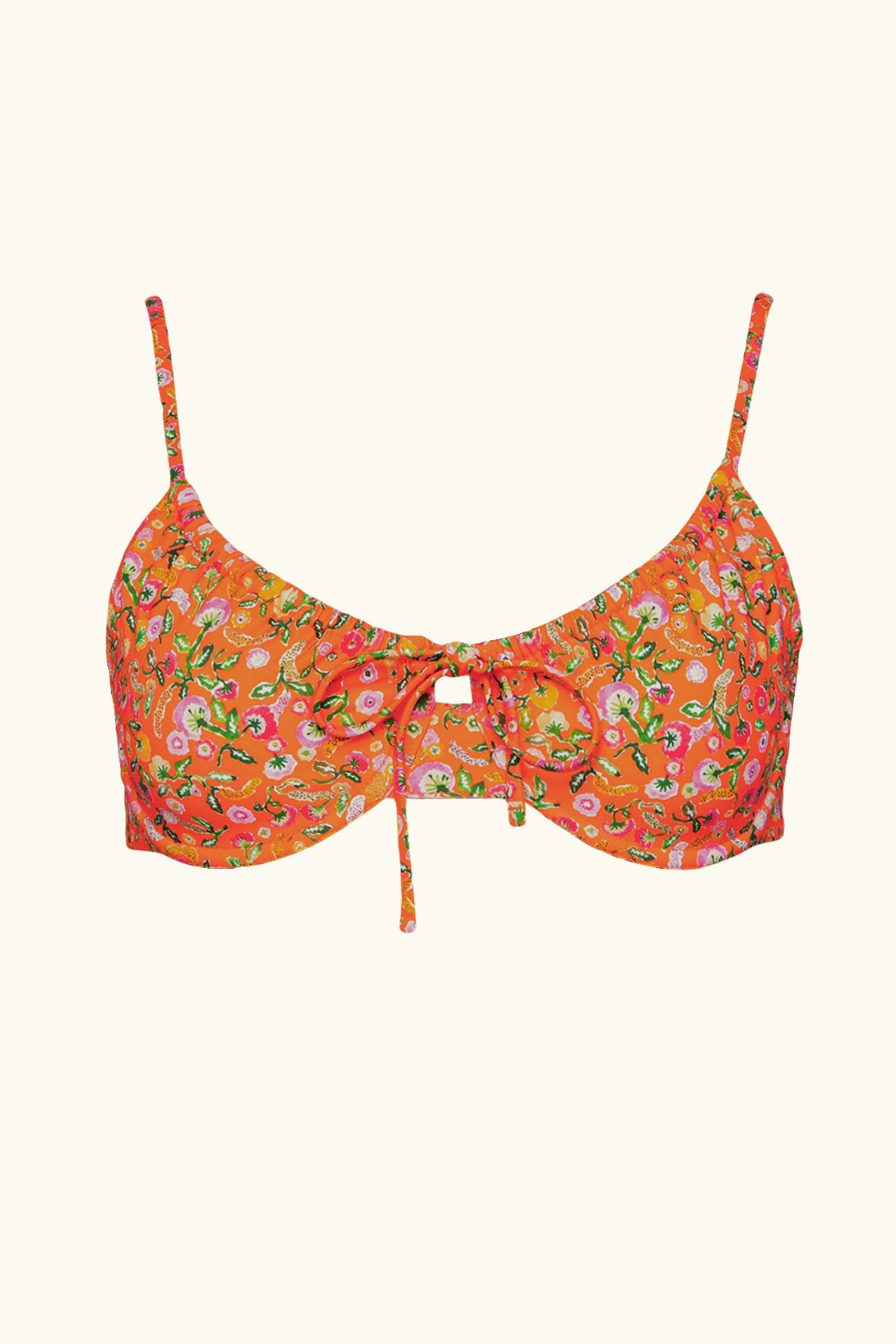 sustainable swimwear orange paisley retro bikini top