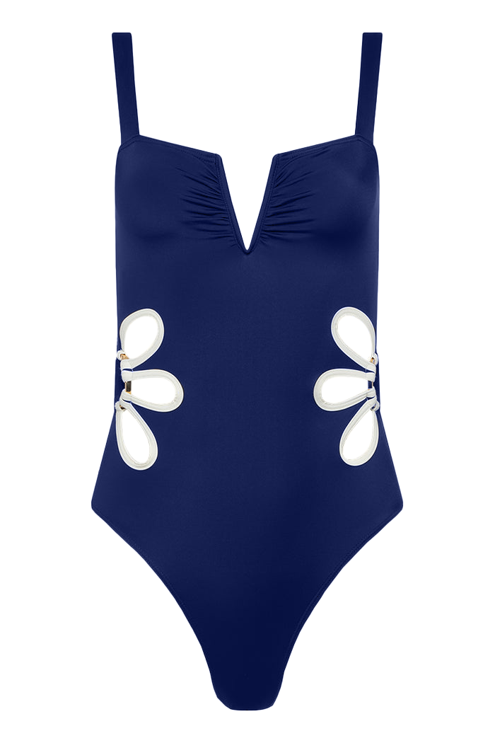 The Flora One Piece (CADRE EXCLUSIVE) - Navy Blue & Ivory Follow Suit XS
