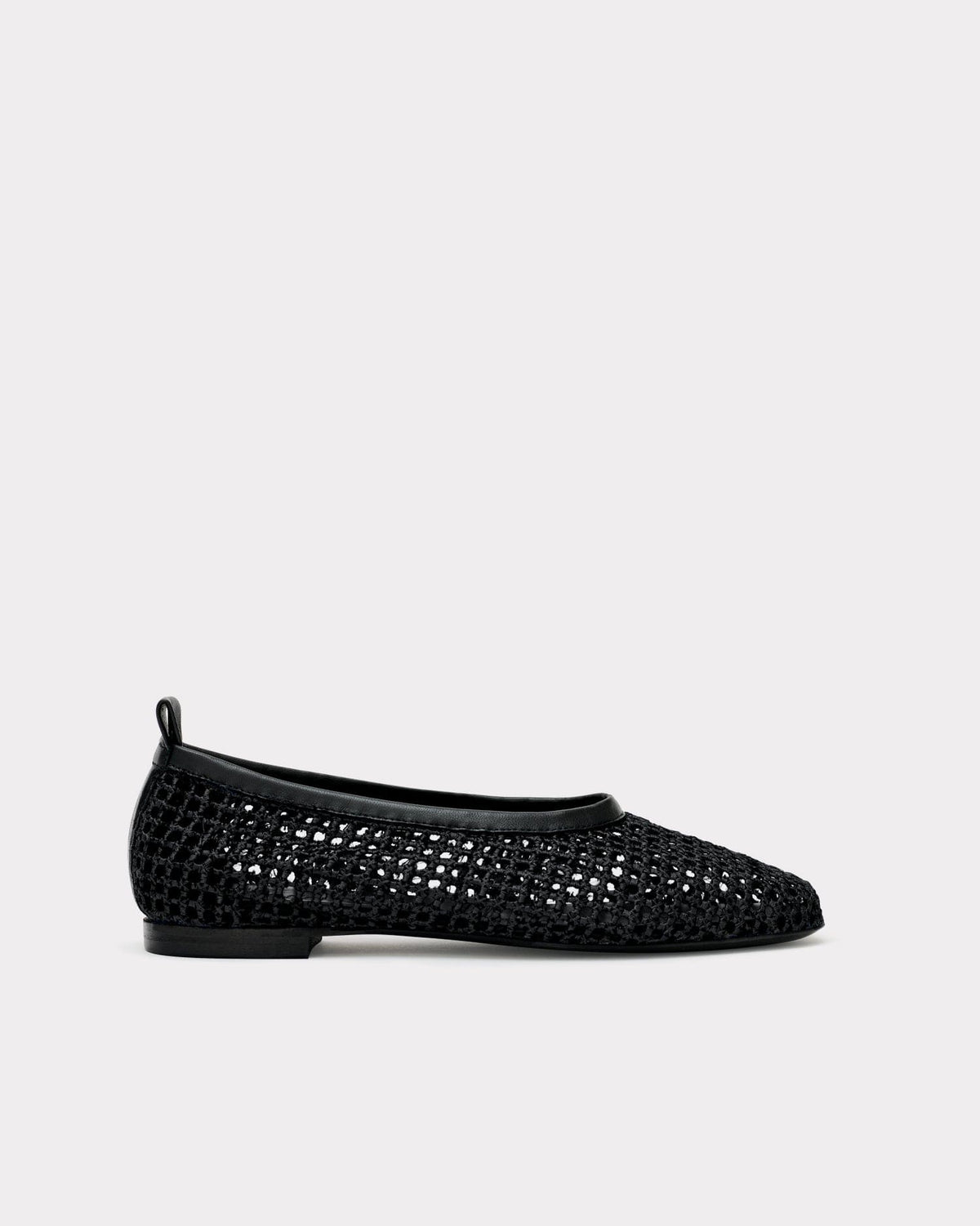 black leather woven flats