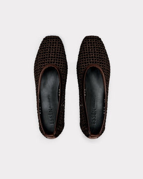 chocolate brown woven leather mesh inspired flats