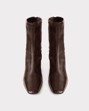 ethically sourced leather glove booties in chocolate brown