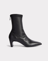 black leather glove ankle boot made from sustainable materials