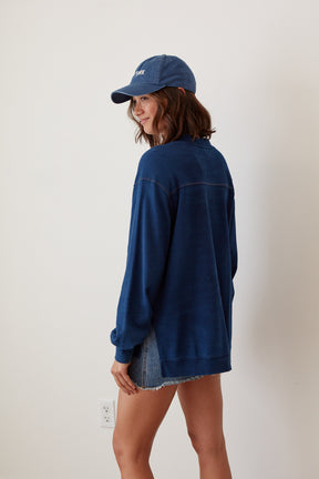 blue oversized relaxed fit cardigan made from sustainable cotton