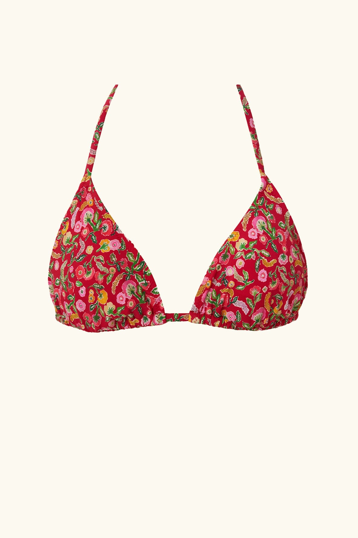sustainable swimwear brand triangle bikini top in red floral print