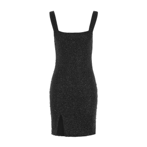 black crystal embroidered mini dress