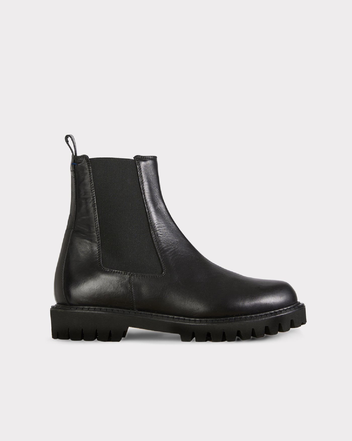 black leather lug sole ankle boot