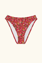 sustainable swimwear brand high rise french cut bikini bottom red floral print