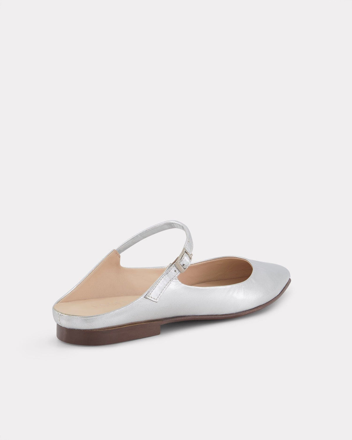 mary jane slip on flat in silver leather
