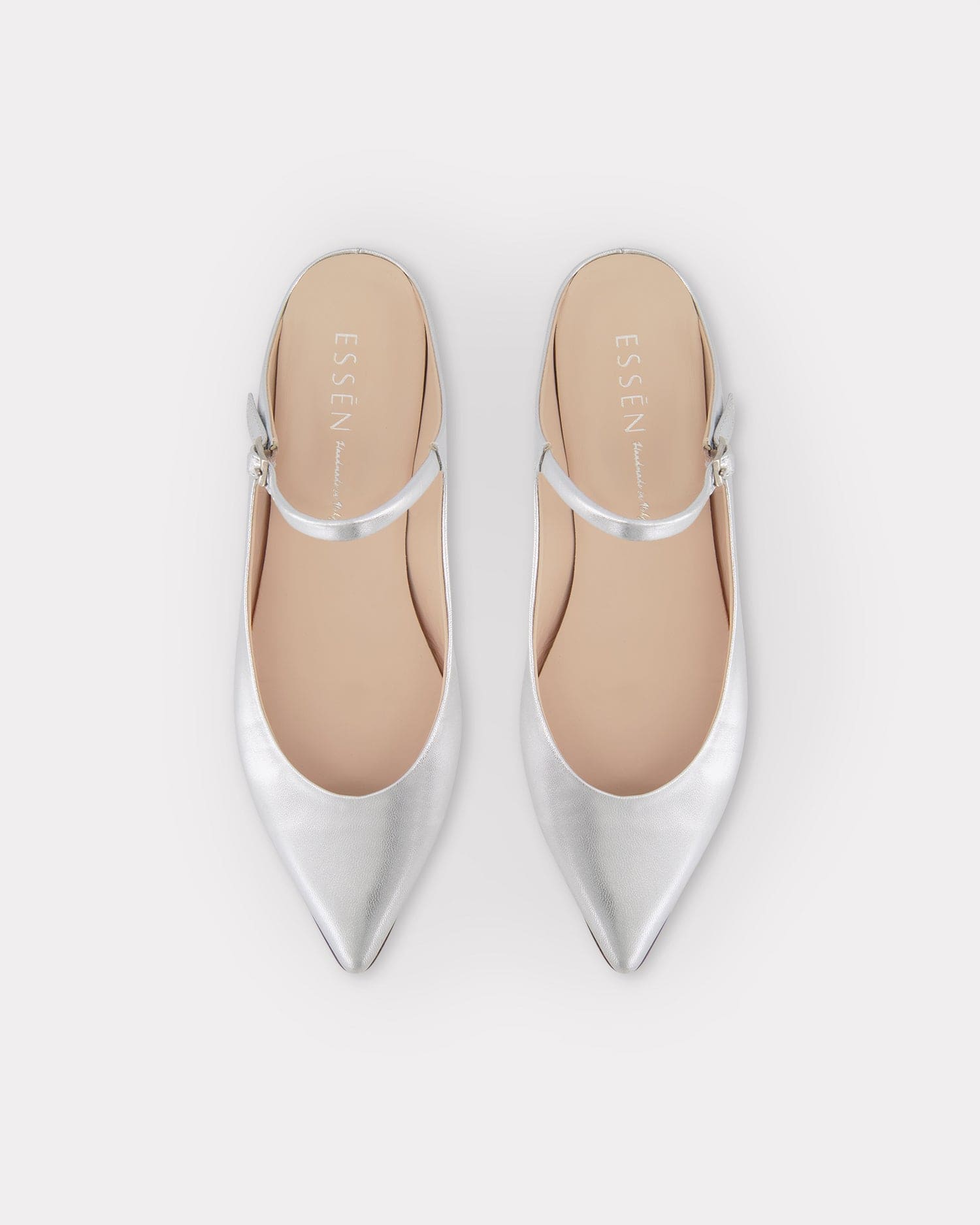 pointed toe mary jane flats in silver