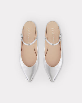 pointed toe mary jane flats in silver