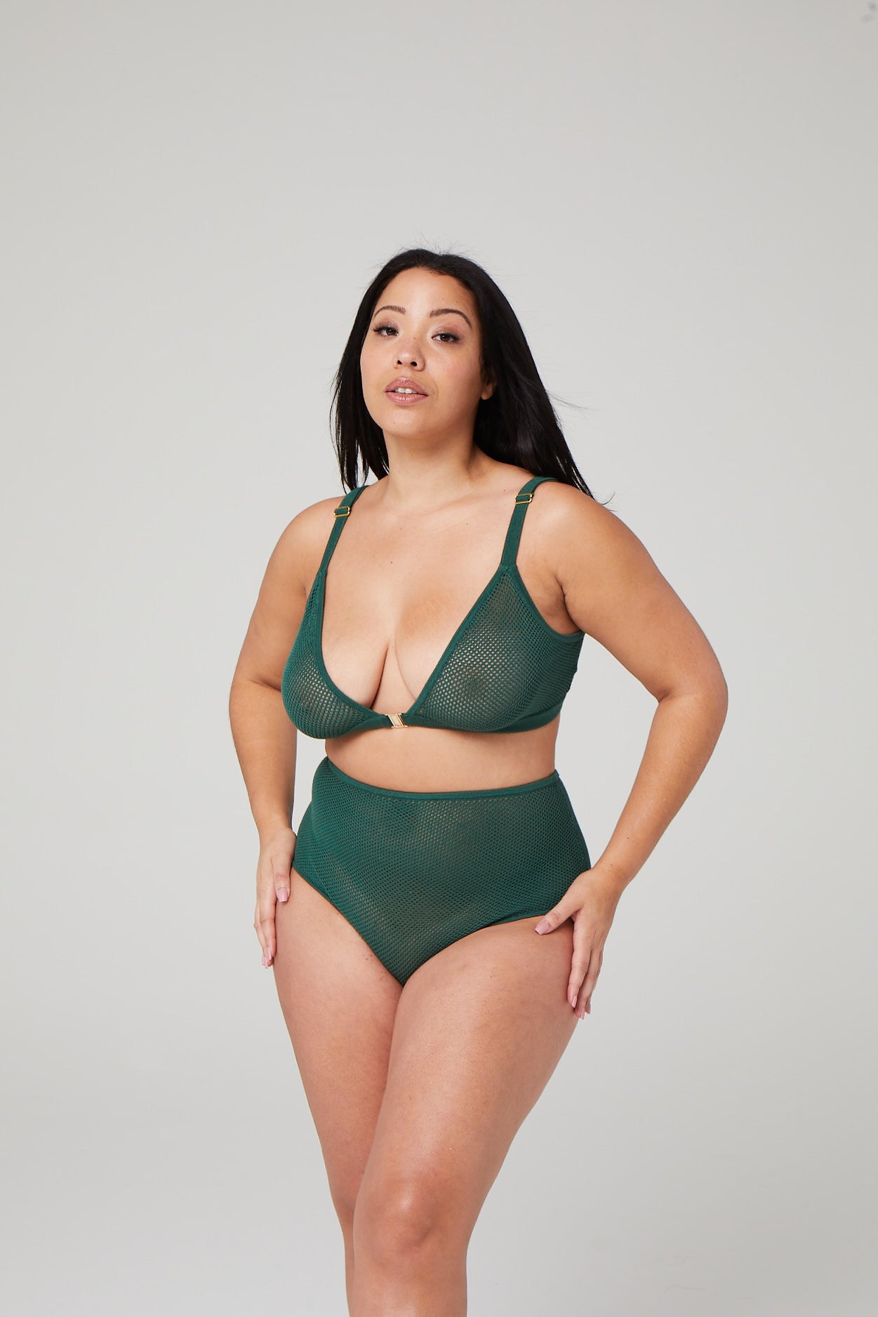 sustainable merino wool bra for larger cup sizes in dark green