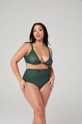 merino wool bralette for large cup sizes in dark green