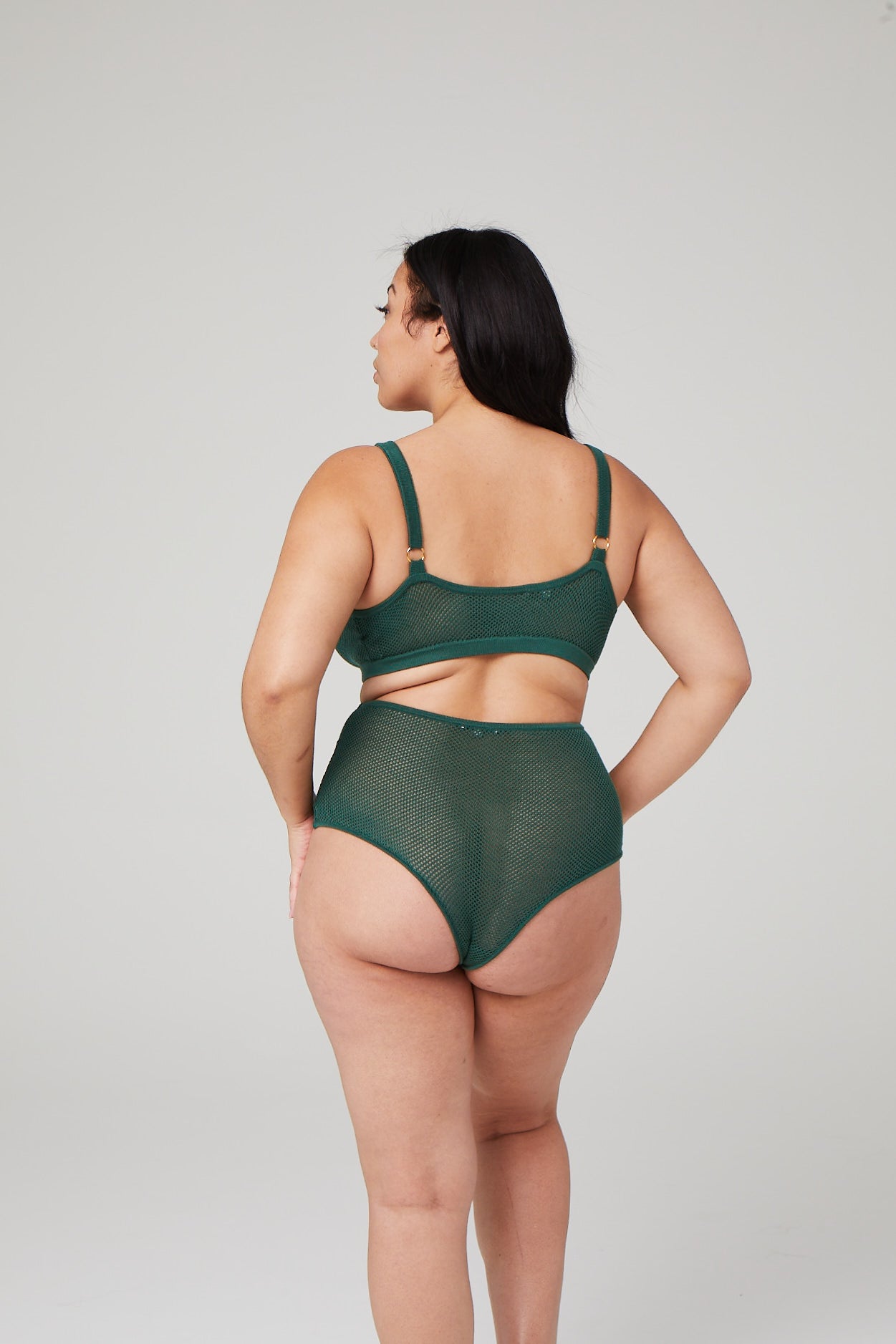 eco friendly merino wool bra in dark green for larger cup sizes