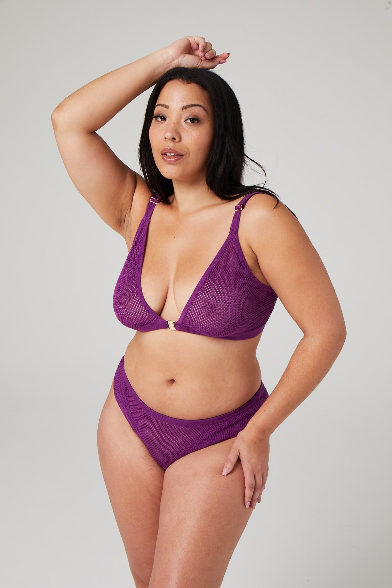 sustainable knit lounge bra for larger cup sizes in purple