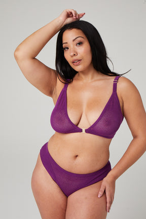 eco friendly knit bralette for larger cup sizes in purple