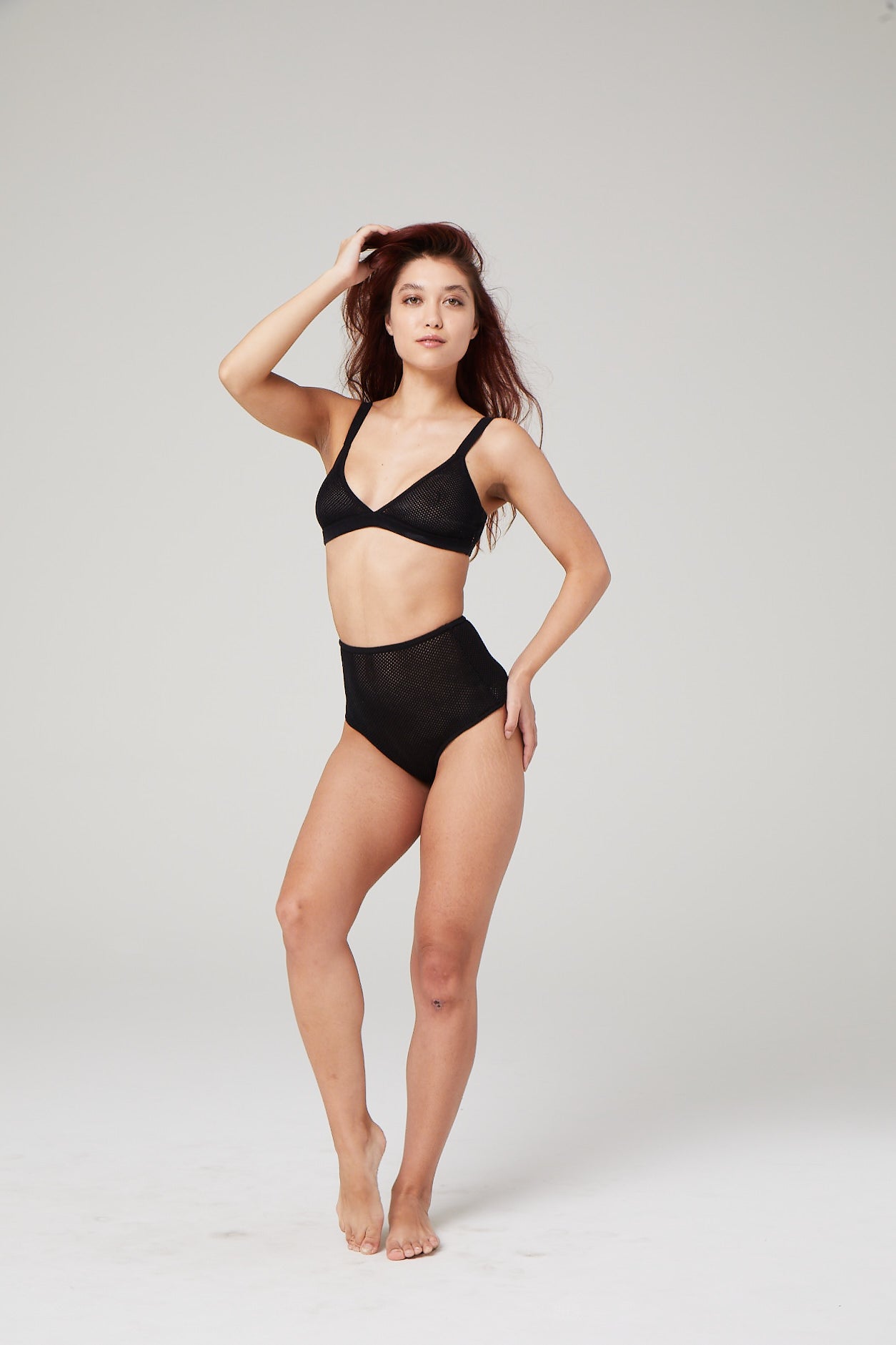 sustainable lingerie set in black with high waisted cheeky bottom