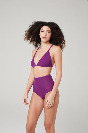 sustainable knit underwear set in purple with high waisted panties