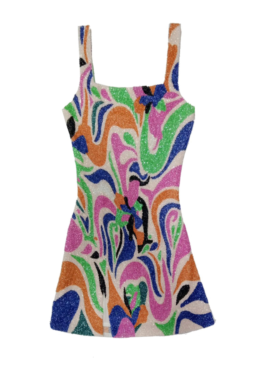 retro summer printed mini dress with all over crystal emballishment